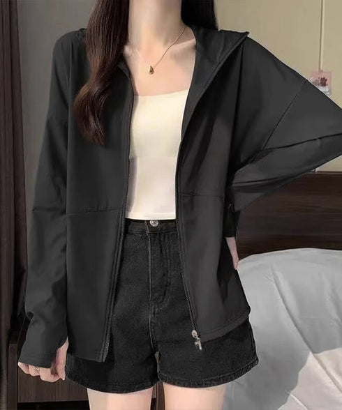 UV対策パーカー 冷感タッチカーディガン フード付き 指穴付きアウター 涼しい オーバーサイズ ジップアップトップス 紫外線対策羽織り 日焼け止めラッシュパーカー 83LIULIUB-001